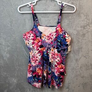 Shape Solver Tankini Swim Top Womens 20W Floral Resort VNeck Vacation Summer